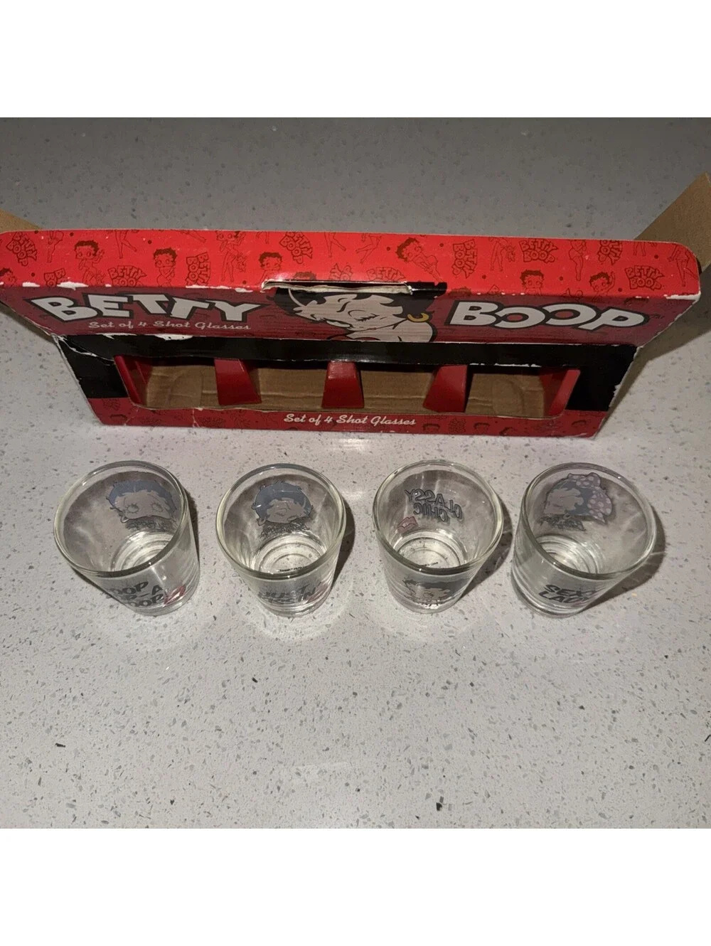 Rare Betty Boop 4 Pack Shot Glass Set In Original Box King Features Syndicate